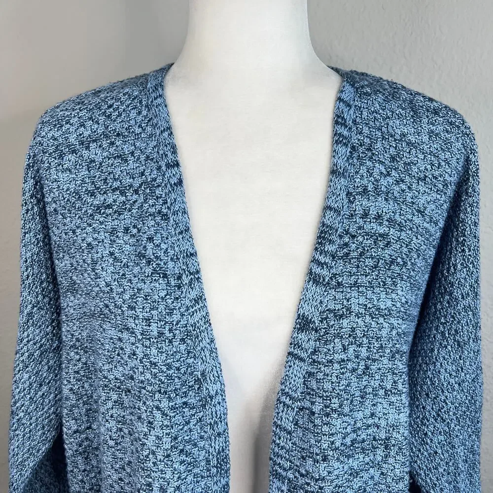 Natural Reflections Blue Knit Open Front Cardigan Women's M Coastal Grandma